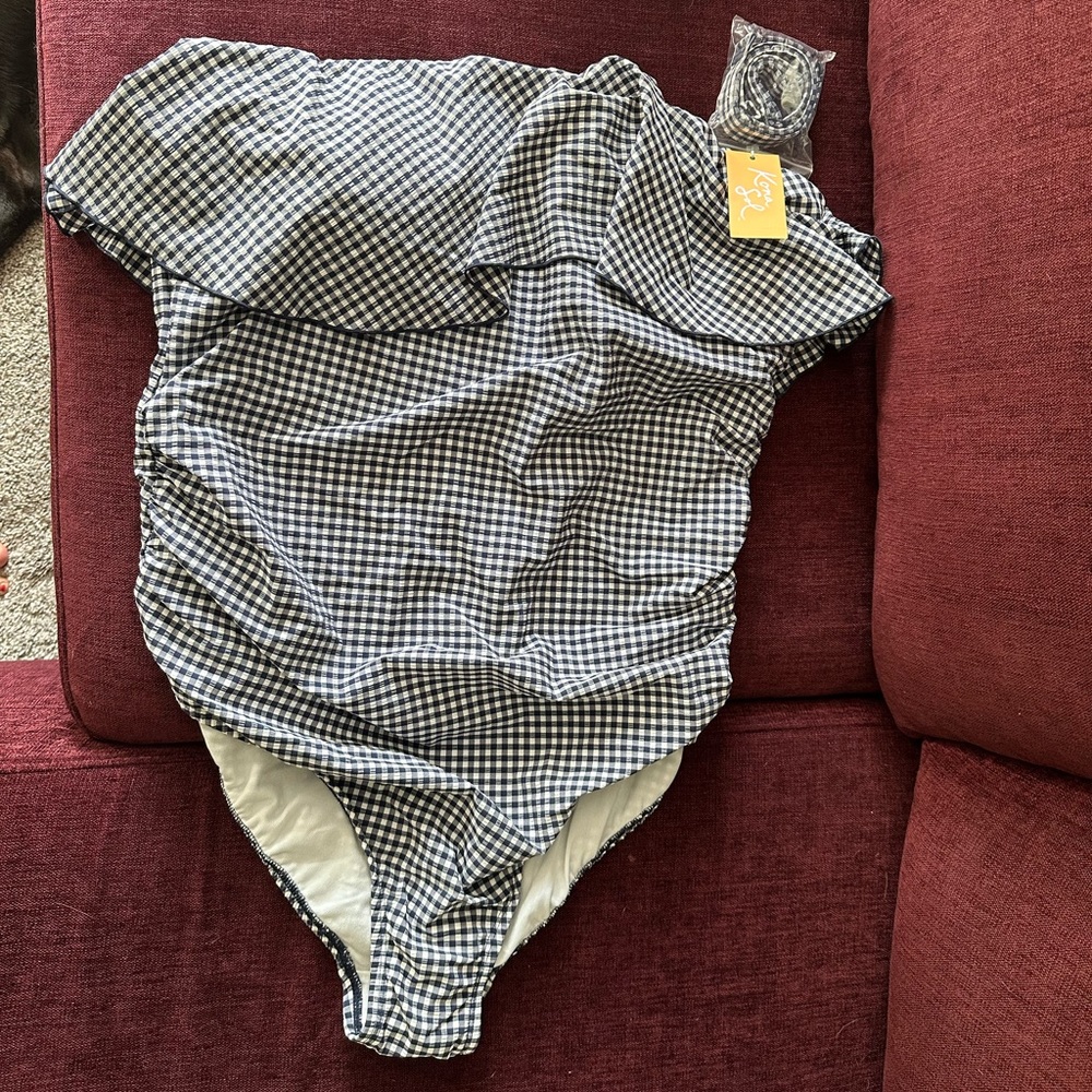 Kona Sol Navy and White Gingham Swimsuit NWT 20W